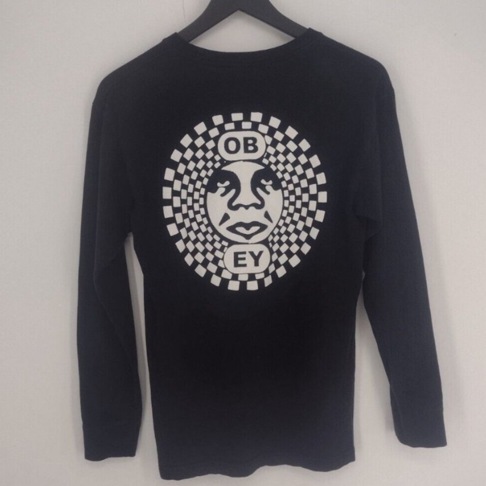 Obey Giant Checkered Logo Black & White Long Sleeve T-Shirt Mens Small